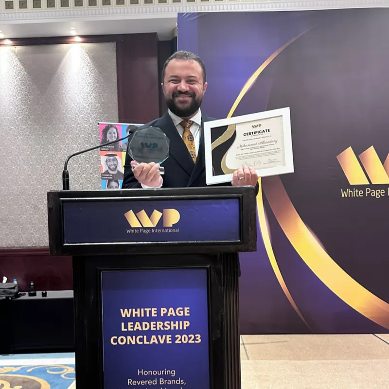 Dr. Mohammad Alsaadany with his Global 200 Power Leaders award from White Page International